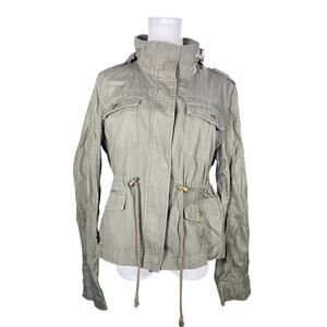 American Rag Mixed Media Field Jacket Army Green with Zip in Hood L